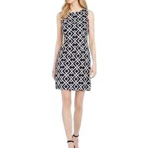 Connected Apparel Women's Black White All Over Geometric Print Dress Size 12